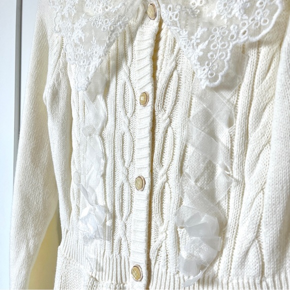 Liz Lisa Japan Knit Kawaii Long Cardigan w/ Ribbons Cottagecore Gyaru Jfashion - Picture 5 of 9